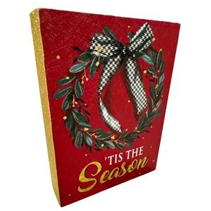 Ashland Tis the Season Holiday Block Home Decor Gold Red Retro Vintage Christmas